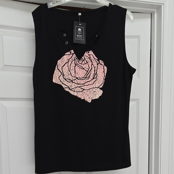 Black and Pink Rose Women's Top - Picture 1 of 2